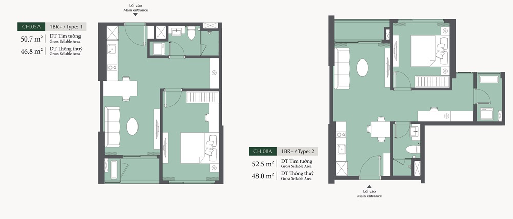 Thiết kế căn hộ 1 ngủ cộng Lumiere Evergreen